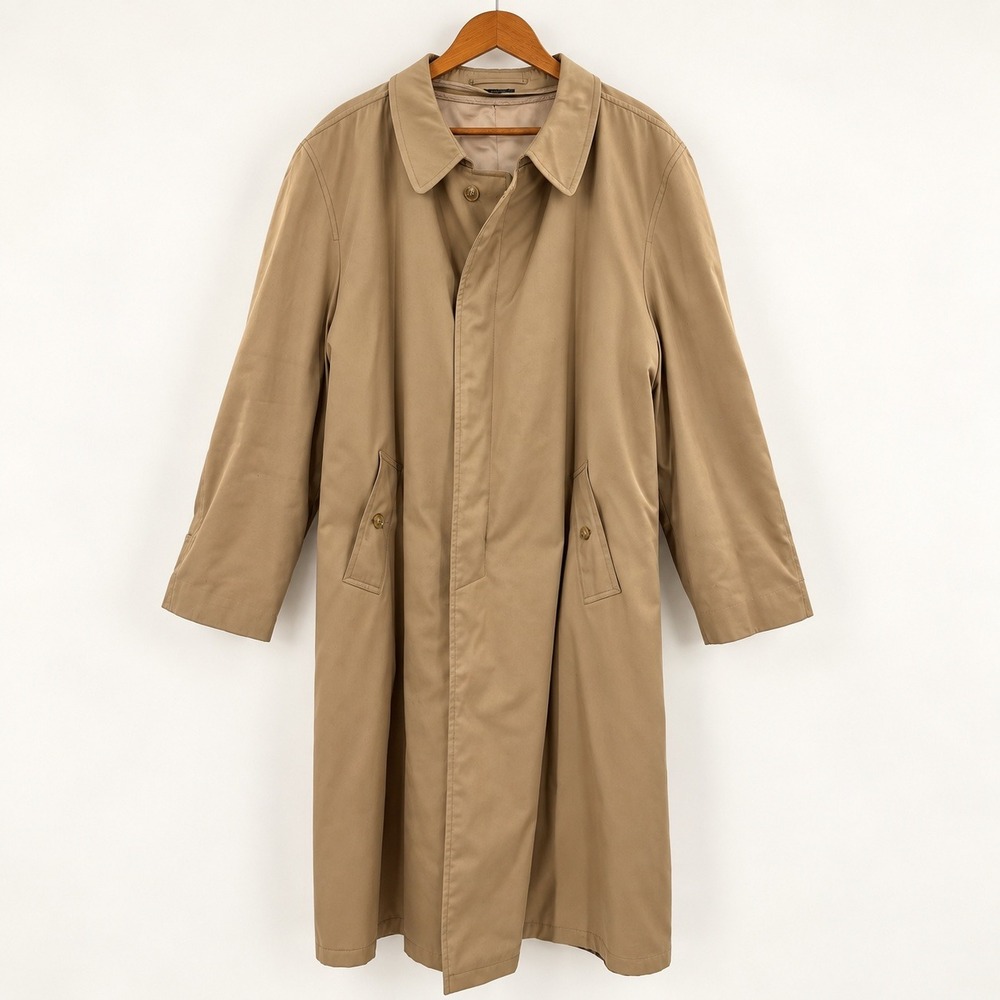 Kuppenheimer Dark Academia Trench Coat Mens 44R Tan Overcoat Wool Liner Vintage